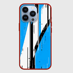 Чехол iPhone 13 Pro Чёрно-белые вертикальные полосы на синем фоне
