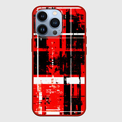 Чехол iPhone 13 Pro Красно-белый гранж на чёрном фоне