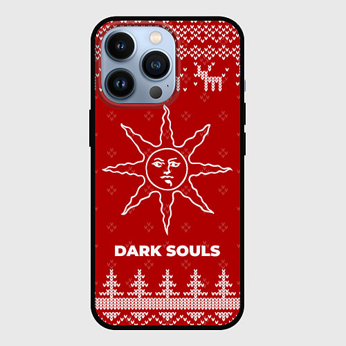 Чехол iPhone 13 Pro Новогодний Dark Souls с оленями / 3D-Черный – фото 1