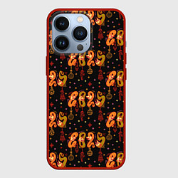 Чехол iPhone 13 Pro 2025 паттерн символ года змей из русского лубка