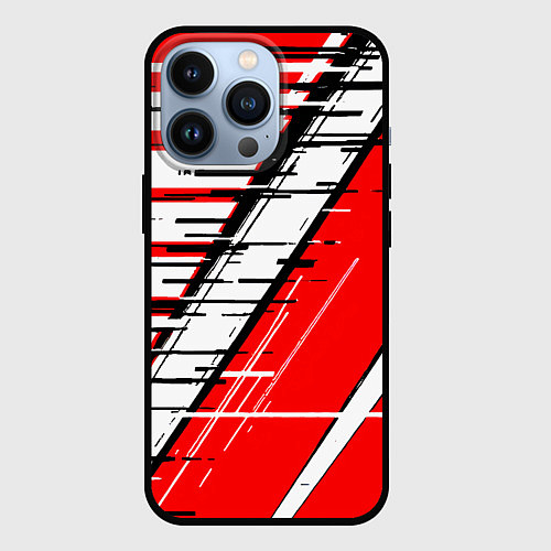 Чехол iPhone 13 Pro Чёрно-белые глитч полосы на красном фоне / 3D-Черный – фото 1
