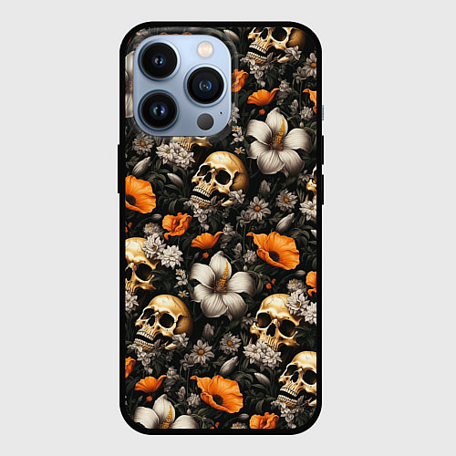 Чехол iPhone 13 Pro Маки и черепа / 3D-Черный – фото 1