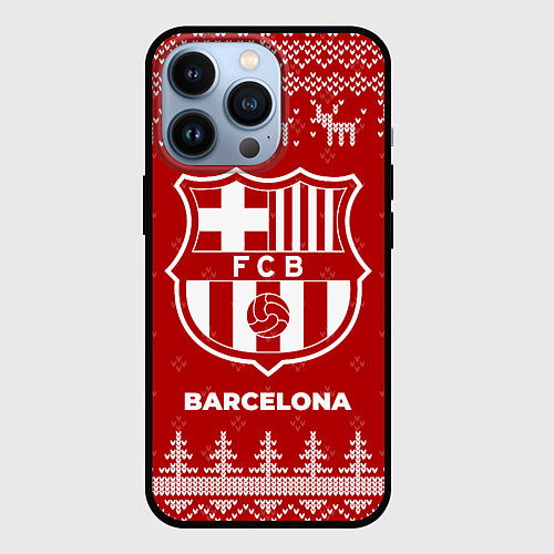 Чехол iPhone 13 Pro Новогодний Barcelona с оленями / 3D-Черный – фото 1