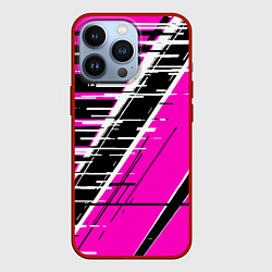 Чехол iPhone 13 Pro Чёрно-белые глитч полосы на розовом фоне