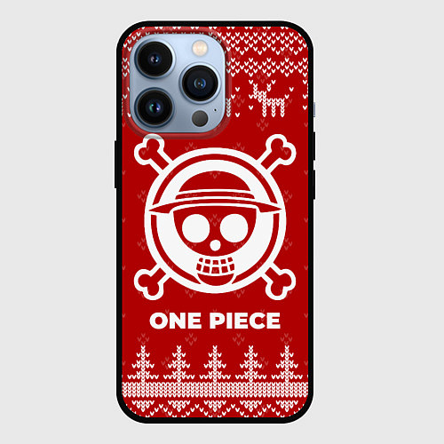 Чехол iPhone 13 Pro Новогодний One Piece с оленями / 3D-Черный – фото 1