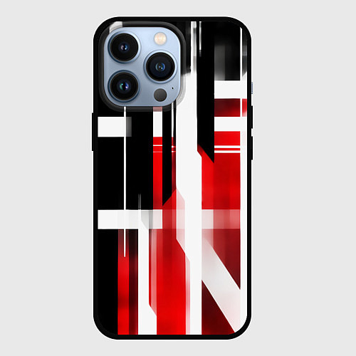 Чехол iPhone 13 Pro Чёрно-красные вертикальные и горизонтальные полосы / 3D-Черный – фото 1