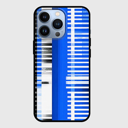 Чехол iPhone 13 Pro White stripes on a black and blue background / 3D-Черный – фото 1