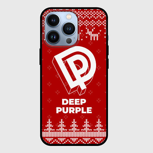 Чехол iPhone 13 Pro Новогодний Deep Purple с оленями / 3D-Черный – фото 1