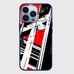 Чехол iPhone 13 Pro Чёрно-белые абстрактные линии на красном фоне