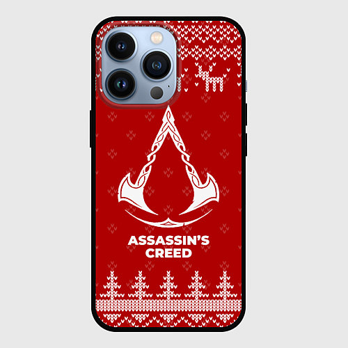 Чехол iPhone 13 Pro Новогодний Assassins Creed с оленями / 3D-Черный – фото 1