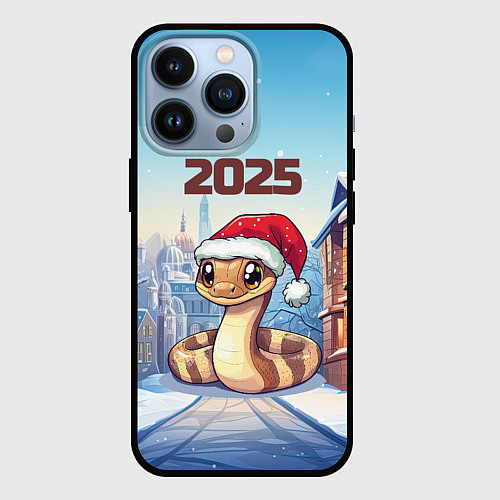 Чехол iPhone 13 Pro Довольная новогодняя змейка 2025 / 3D-Черный – фото 1