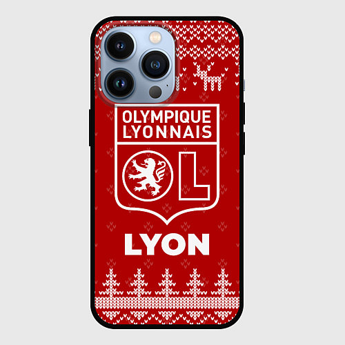 Чехол iPhone 13 Pro Новогодний Lyon с оленями / 3D-Черный – фото 1