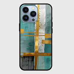 Чехол iPhone 13 Pro Узоры акварелью бирюзового и золотого цвета