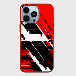 Чехол для iPhone 13 Pro Diagonal black and white stripes on a red backgrou, цвет: 3D-красный