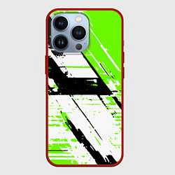 Чехол iPhone 13 Pro Diagonal black and green stripes on a white backgr