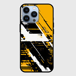 Чехол iPhone 13 Pro Diagonal black and white stripes on a yellow backg