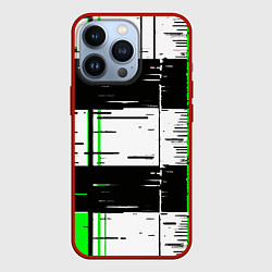 Чехол iPhone 13 Pro Зелёные и чёрные полосы на белом фоне