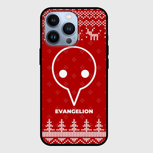 Чехол iPhone 13 Pro Новогодний Evangelion с оленями / 3D-Черный – фото 1