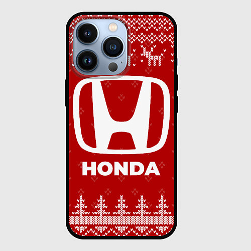 Чехол iPhone 13 Pro Новогодний Honda с оленями / 3D-Черный – фото 1