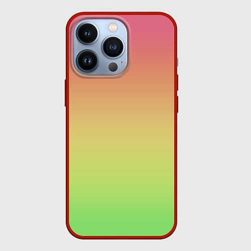 Чехол iPhone 13 Pro Градиент заря розово-зелёный / 3D-Красный – фото 1