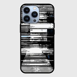 Чехол iPhone 13 Pro Горизонтальные чёрные линии на бело-синем фоне