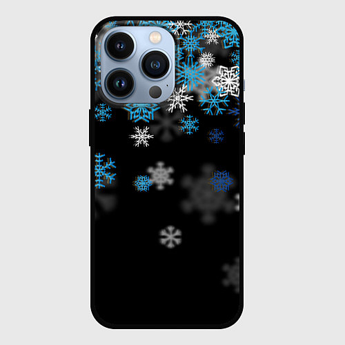 Чехол iPhone 13 Pro Снежинки объемные / 3D-Черный – фото 1