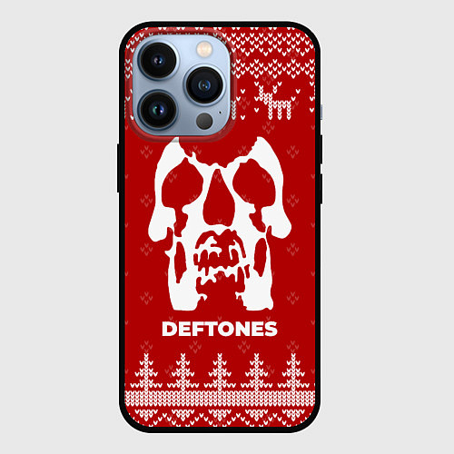 Чехол iPhone 13 Pro Новогодний Deftones с оленями / 3D-Черный – фото 1