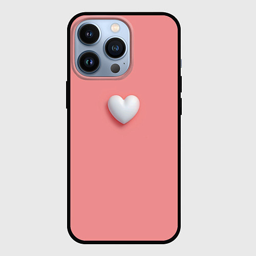 Чехол iPhone 13 Pro Белое объемное сердце на розовом фоне / 3D-Черный – фото 1