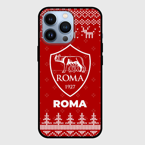 Чехол iPhone 13 Pro Новогодний Roma с оленями / 3D-Черный – фото 1