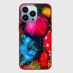 Чехол для iPhone 13 Pro Новогодние ёлочные игрушки, цвет: 3D-красный