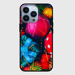 Чехол для iPhone 13 Pro Новогодние ёлочные игрушки, цвет: 3D-черный