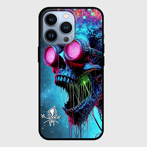 Чехол iPhone 13 Pro Metallica - crazy skeleton with headphones / 3D-Черный – фото 1