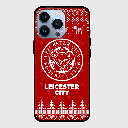 Чехол iPhone 13 Pro Новогодний Leicester City с оленями / 3D-Черный – фото 1