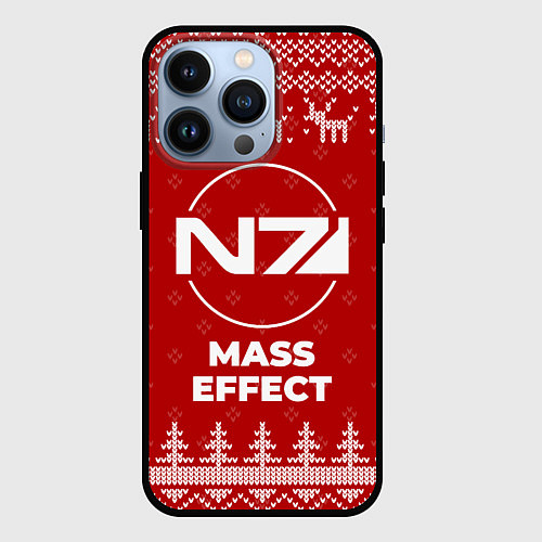 Чехол iPhone 13 Pro Новогодний Mass Effect с оленями / 3D-Черный – фото 1