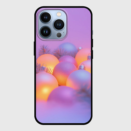 Чехол iPhone 13 Pro Нежные новогодние шары / 3D-Черный – фото 1