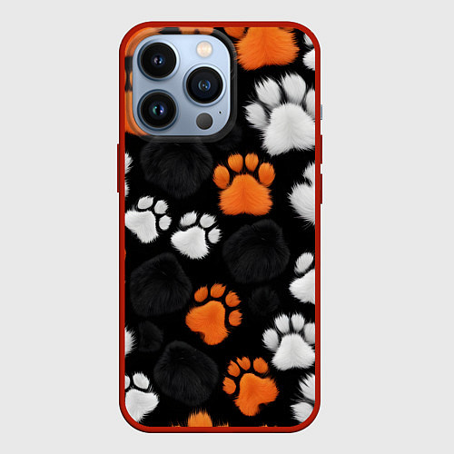Чехол iPhone 13 Pro Мохнатые лапки / 3D-Красный – фото 1