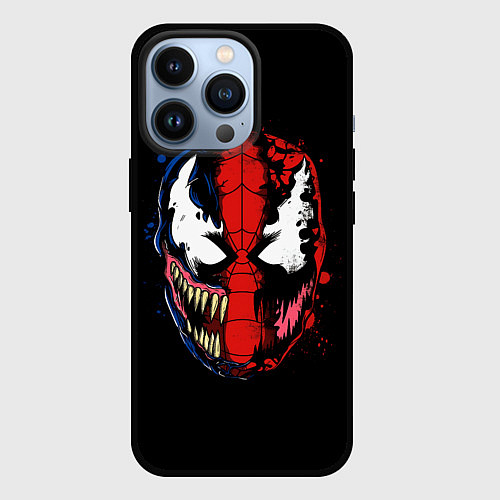 Чехол iPhone 13 Pro Веном Карнаж и Человек паук / 3D-Черный – фото 1