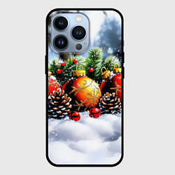 Чехол iPhone 13 Pro Красные и желтый новогодние шары