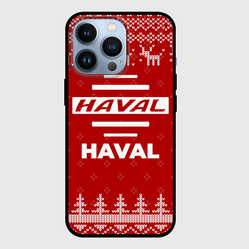 Чехол iPhone 13 Pro Новогодний Haval с оленями / 3D-Черный – фото 1