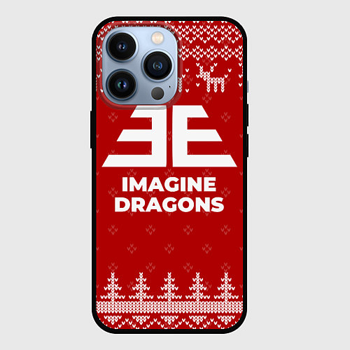 Чехол iPhone 13 Pro Новогодний Imagine Dragons с оленями / 3D-Черный – фото 1