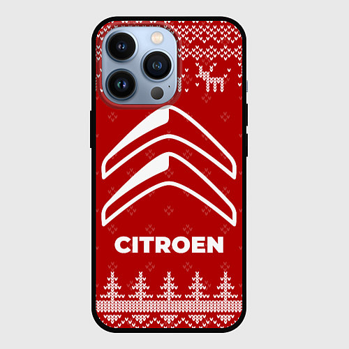 Чехол iPhone 13 Pro Новогодний Citroen с оленями / 3D-Черный – фото 1