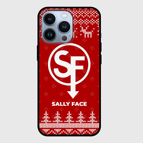 Чехол iPhone 13 Pro Новогодний Sally Face с оленями / 3D-Черный – фото 1