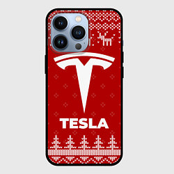 Чехол iPhone 13 Pro Новогодний Tesla с оленями