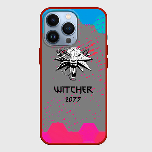 Чехол iPhone 13 Pro Cyberpunk 2077 x ведьмак соты / 3D-Красный – фото 1