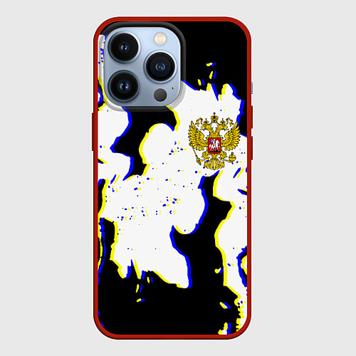 Чехол iPhone 13 Pro Россия герб глитч / 3D-Красный – фото 1