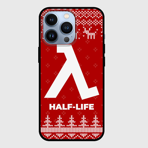 Чехол iPhone 13 Pro Новогодний Half-Life с оленями / 3D-Черный – фото 1