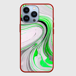Чехол iPhone 13 Pro Волнистые чёрно-зелёные линии на белом фоне
