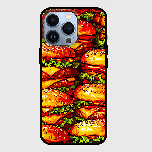 Чехол iPhone 13 Pro Бургеры / 3D-Черный – фото 1