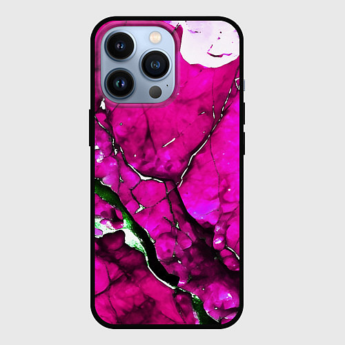 Чехол iPhone 13 Pro Розовый треснувший камень / 3D-Черный – фото 1