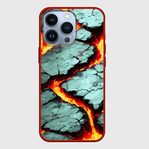Чехол iPhone 13 Pro Треснувший камень жёлтый / 3D-Красный – фото 1